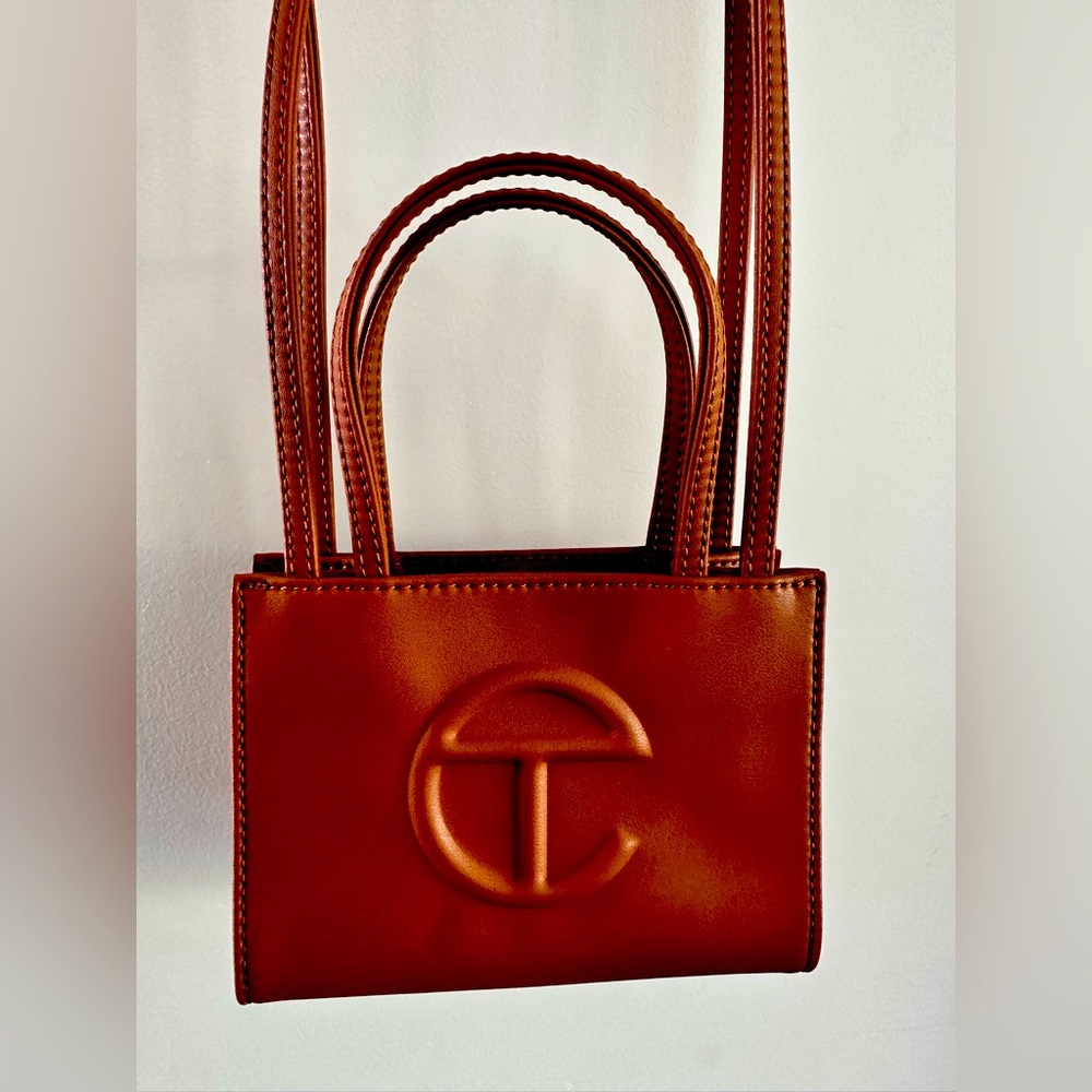 Brand new Telfar mini crossbody tote in tan